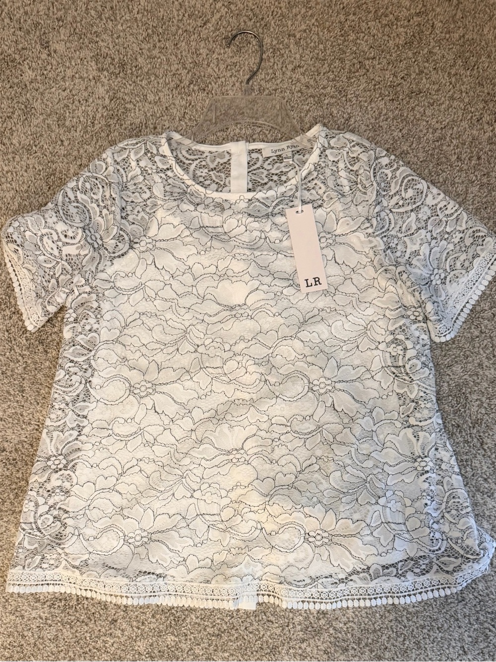 Lace Overlay Short Sleeve Blouse - White by LRyan Rydén
